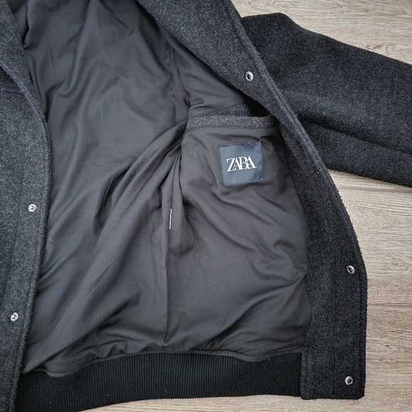Zara Black Wool Blend Pocket Jacket With Elastic Waist Band Mens Small - Picture 11 of 16
